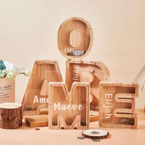 Personalized Large Wooden Kids Letter Piggy Bank, Wood Gift For Kids, Custom Name Coin Bank, Wood Alphabet Letter Bank, Christmas gifts
