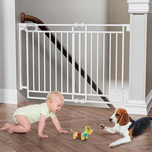 Grownsy Baby Gate for Stairs- No Bottom Bar, Adjustable Width 32” to 48” for Child and Pet, Dog Gate with Auto-Close & One-Hand Operation, Screw-in Installation for Doorways and Indoor Use