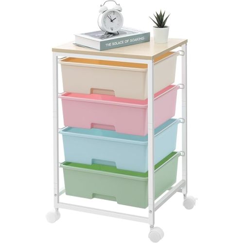 Utility Cart with 4 Drawers,Rolling Storage Cart with Drawers,Storage Rolling Drawer Cart,Rainbow