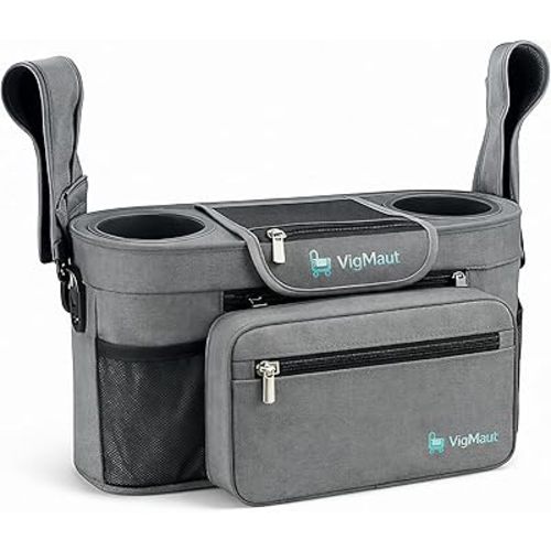 Stroller Caddy with Cup Holder – Universal Waterproof Stroller Organizer with Cup Holder for Instant Access & Hands-Free Convenience, Ideal for Travel, Daily Walks & Car Use, for Busy Parents.