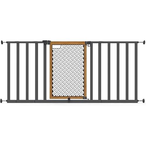 Ingenuity Ingenuity Thruway 60XW Series Extra Wide Safety Pet&Baby Gate,30"-60" Wide,26" Tall,Pressure or Hardware Mounted,Install Wall to Wall in Doorway or Stairway–Honey Oak Stained Wood&Metal