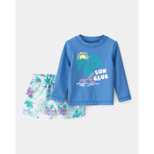Baby Boy 2-Piece Tropical Beach Rashguard Trunk Set - Blue | Carter's