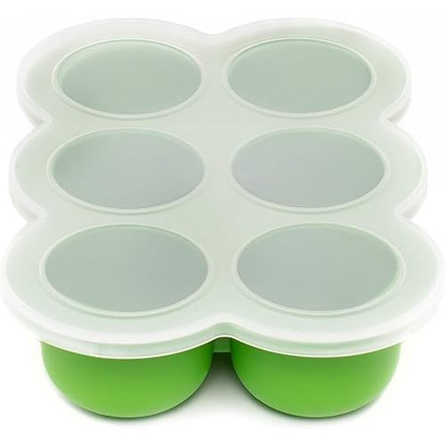 WeeSprout Silicone Freezer Tray with Clip on Lid Perfect Food Storage Container for Homemade Baby Food, Vegetable, Fruit Purees, and Breast Milk (Bright Green, Six 3 Ounce Sections)