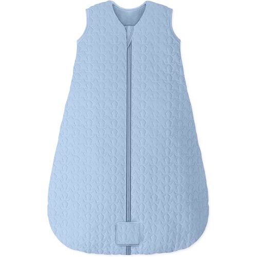 Baby Sleep Sack 0-6 Months TOG 2.5 Winter Baby Wearable Blanket, 100% Cotton Fabric Newborn Infant Sleeping Sack 2-Way Zipper Quilted Baby Sleep Bag, Warm Soft Blue