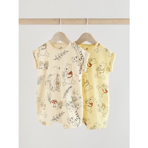 Yellow/White 2 Pack Printed Winnie The Pooh Baby Rompers