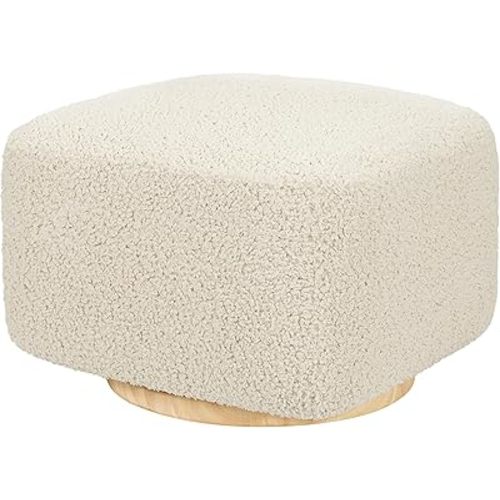 Babyletto Kiwi Gliding Ottoman in Almond Teddy Loop with Light Wood Base, Greenguard Gold and CertiPUR-US Certified