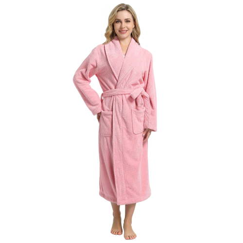 Neweven, Women's Shawl Collar Bathrobe, Light Pink, L-XL