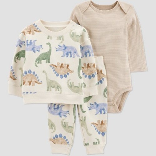 Carter's Just One You® Baby Boys' 3pc Dinosaur Sweatshirt with Long Sleeve Bodysuit and Jogger Pants Set - Cream 9M