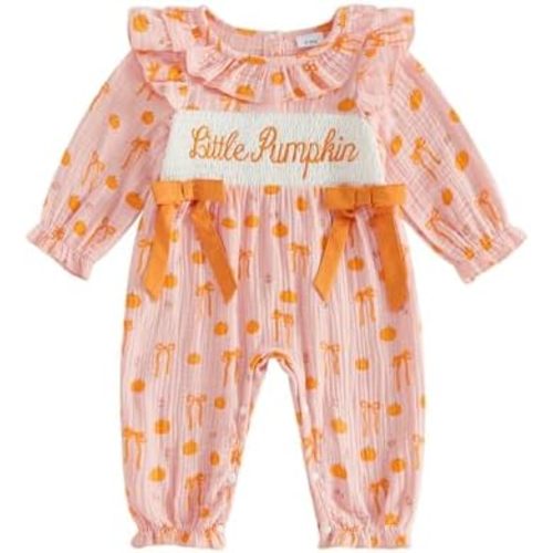 Socutebabe My First Halloween Baby Girl Outfit Newborn 0 3 6 12 18 Month Pumpkin Onesie Smocked Romper Jumpsuit Retro Clothes