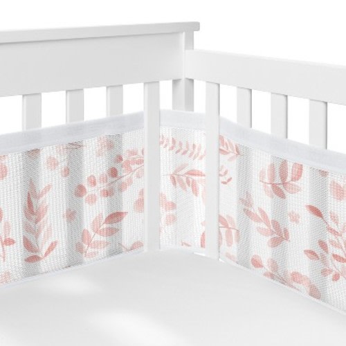 Sweet Jojo Designs + BreathableBaby Girl Breathable Mesh Crib Liner Baby Nursery Botanical Blush Pink and White