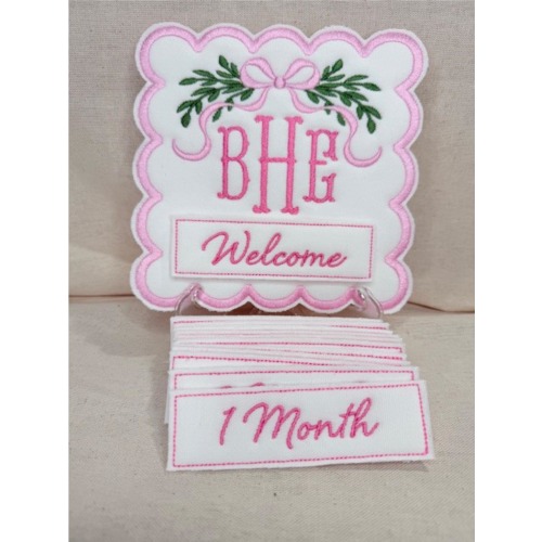 Scalloped Floral Bow Baby Milestone Marker - Welcome to 12 month - First Year Keepsake - Photo Prop