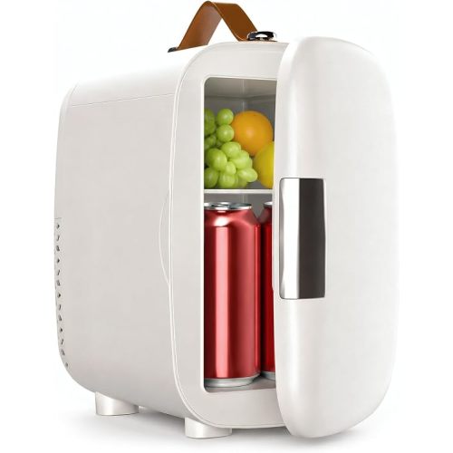 Cosmetic Fridge, Portable Mini Fridge for Skincare Food Drinks, 4L/6 Can Electric Plug In Cooler & Warmer, AC/DC Skincare Refrigerator for Bedroom Office Car Dorm (White)