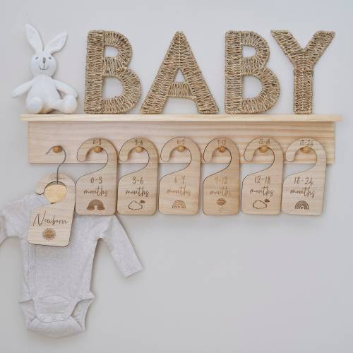 Engraved Wooden Baby Clothes Hangers | Nursery Closet Dividers