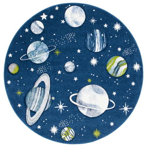 SAFAVIEH Carousel Kids World of Planets Area Rug, Navy/Ivory, 3' x 3' Round