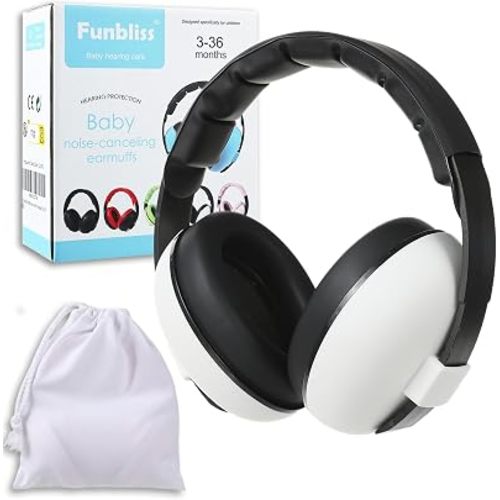 Funbliss Baby Ear Protection Headphones, White-Blk