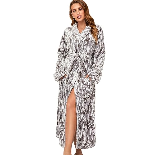 RONGTAI Womens Bathrobe Ladies Fleece Plush Warm Long Robes Fleece Nightgown Sleepwear