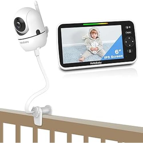 HelloBaby 6'' World First IPS 30H Battery Split-Screen Video Baby Monitor with Crib Clip, No WiFi, Pan-Tilt-Zoom, VOX, 2-Way Talk, Night Vision, 8 Lullabies, 1000ft, for New Parents/Elderly
