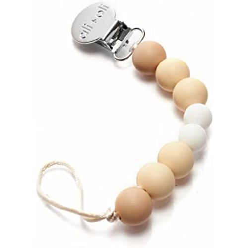 Ali+Oli Silicone Pacifier Clip for Baby (Natural) 100% Food-Grade BPA Free Newborn Pacifier Holder Infant Binky Clip for Baby Boy or Girl