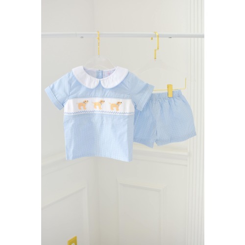 Puppy Blue Gingham Boy Short Set