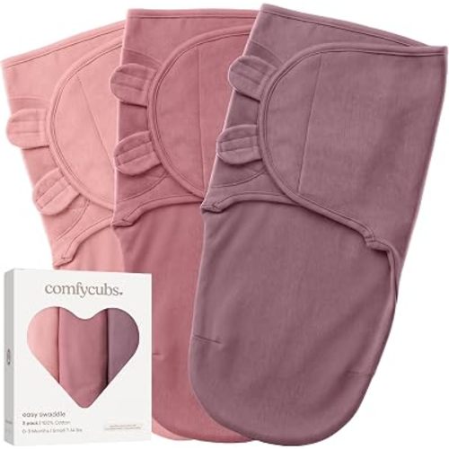 Comfy Cubs Easy Swaddle Blanket, 3 Pk S Swaddle Blush Mauve Mulberry