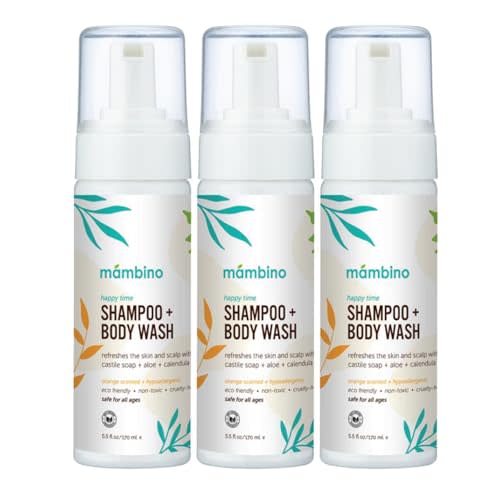 Mambino Organics Happy Time Shampoo & Body Wash for Kids, Plant-Based Body Wash, Calendula & Orange, 5.5floz, 3-Pack