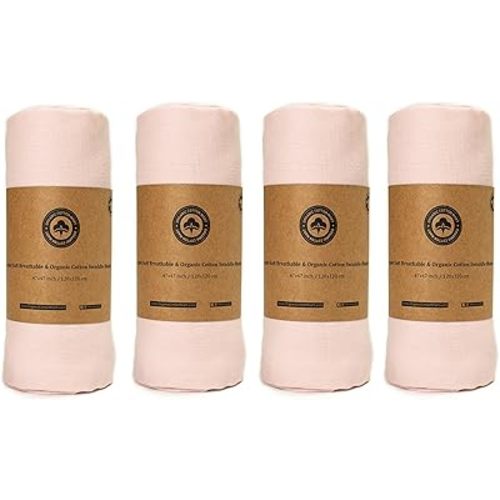 Organic Cotton Pink Swaddle Blanket – 4 Pack 100% Breathable Muslin Swaddle Blankets for Baby Girls – Extra Large Size, Multipurpose, Cotton Gauze Blanket – 47”x47” (Pink – 4 Blankets)