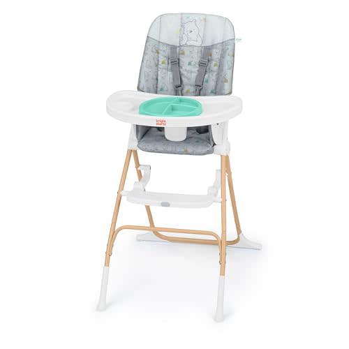 Bright Starts Disney Baby Winnie The Pooh Compact Folding High Chair, Food-Grade Safe Plate, 5-Point Harness, for Ages 6 Months and Up, Unisex  Classic Pals Pattern