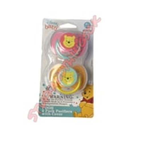 Disney Baby Winnie The Pooh Set of 2 Pacifier with Cover 0m+ Pink & Yellow NEW