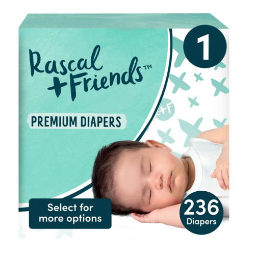 Rascal + Friends Premium Diapers Size 1, 236 Count (Select for More Options)
