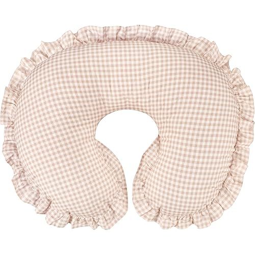 DILIMI Cotton Nursing Pillow Cover, Removable Ruffled Pillowcase for Breastfeeding Pillows, Ultra Soft Comfortable Slipcover for Baby Girl and Boy, Brown Gingham