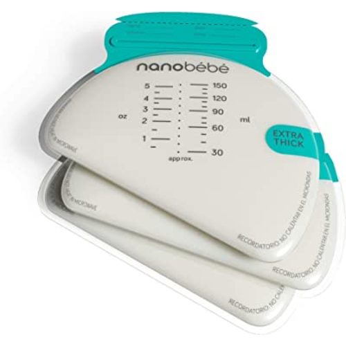 Nanobébé 50 Breastmilk Storage Bags - Cools & Thaws Evenly 2X Faster, to Protect nutrients Refill Pack, Breastfeeding Supplies, Save Space & Track Pumping – Breastmilk Bags for Freezer or Fridge