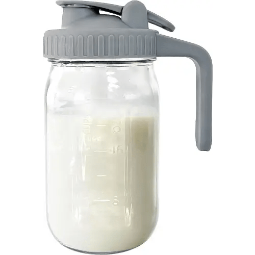 Breast Milk Pitcher, Mason Jar 32 oz, Heavy Duty Wide Mouth Jar with Flip Cap Lid and Pour Spout - Airtight Seal for Freshness and Convenience - Great for Cold Beverages, and Home Entertaining