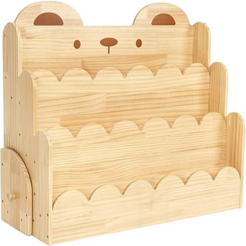 Kids Bookshelf with Drawer, 3 Tier Montessori Book and Toy Storage