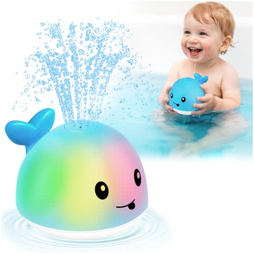 Gigilli Whale Bath Toy Sprinkler, Light Up Bath Toys for Kids Ages 1-3 Infant Baby Bath Toys 1 2 3 Year Old, 6-12-18 Months Boys Girls Baby Easter Basket Stuffers, Toddler Bathtub Pool Toys