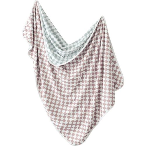 Little Jump 2- Layers Jersey Knitted Swaddle Blanket, Premium Baby Blanket,Soft Stretchy Quilt for Babies, Toddlers, Kids (Coffee & sage cherckered)