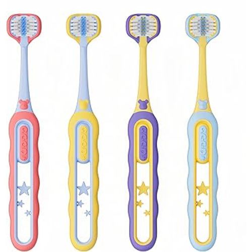 EASICUTI Soft Toddler Toothbrushes, Efficient 3 Sided Toothbrush, Baby Toothbrush 12 Months and up,Infant Toothbrush, Toddler Training Tooth brush for Ages 2-12 Years, Cleans All Sides-4 Pack (Patent)