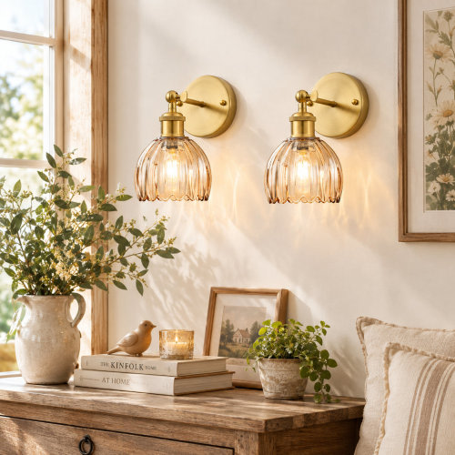 Mercer41 Vintage Led Wall Sconce With Remote - Wireless Rechargeable Wall Light With Tulip Glass Lampshade, 12 Rgb Colors & Dimmable Function (Bulb Included) |For Bedroom, Living Room & Hallway.. & Reviews | Wayfair