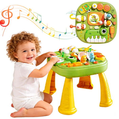 LINXUXIE Mesa de Actividades para Bebés, Teclado Musical para Actividades Sentado y Patas Desmontables para Niños Pequeños, Centro de Actividades para Niños de 1-3 3-5 5-8 Años