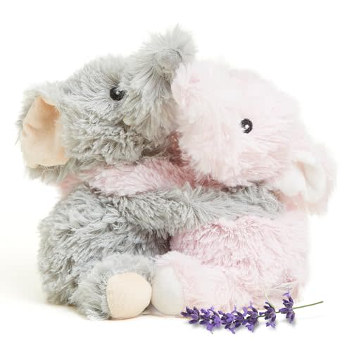 warmies Hugs Duo Weighted Stuffed Animal Elephant, Weighted Plush, Gray | Snuggable Huggable Lovable, Real Grain Filling, Microwavable 90 Sec, Freezer Safe, Scented with Calming French Lavender
