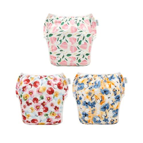 Babygoal Reusable Swim Diapers 3 Pack for 0-8 Months Newborn and Baby Girl Swimming Lessons 3SD42-B