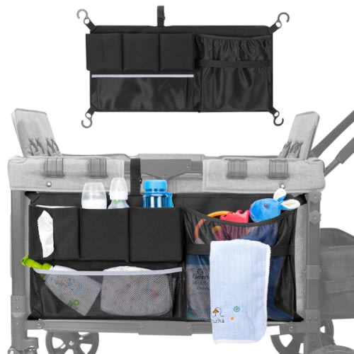 Stroller Wagon Cargo Net, Stroller Wagon Accessories Organizer Compatible with WONDERFOLD All W-Series Models, Large Capacity Mesh Cargo Storage Net with Sorting Pockets for Dry Wet Separation
