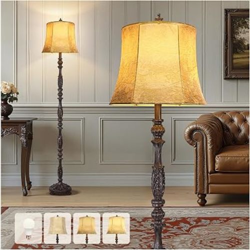 68" Tall Floor Lamp with Wicker Drum Shade, Foot Switch Dimming