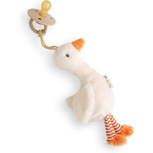 Itzy Ritzy Pacifier & Lovey Set - Natural Rubber Paci with Stuffed Animal Lovey - Detachable Plush Goose Pacifier Holder & Coordinating Natural Rubber Soother, Ideal for Ages 0-6 Months (Goose)