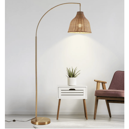 Dovecove Deantrei 72.44“ Arc Rattan Floor Lamp | Wayfair