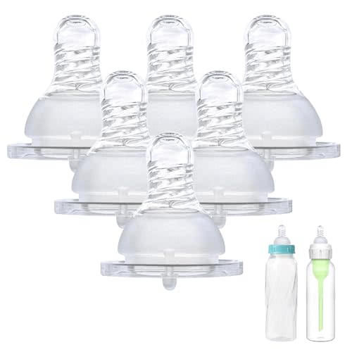 LSAUVWN 6-Count Silicone Bottle Nipples for Dr. Brown's Narrow Bottles and Evenflo Feeding Classic Standard Neck Bottles, Breast-Like, Anti-Colic Valve, Fast Flow, 6m+