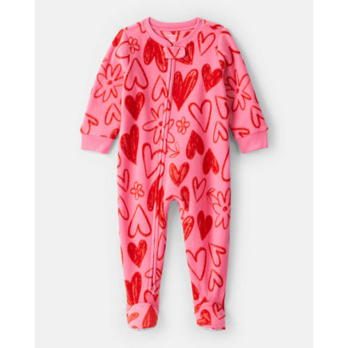 Baby Girl Heart Fleece Long-Sleeve Loose Fit 1-Piece Pajamas - Pink/Red - Carter's | Carter's