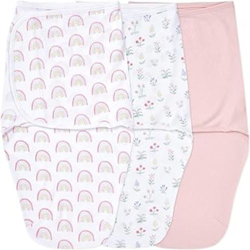 aden + anais Easy Swaddle Wrap, Newborn Wearable Swaddle Blanket, Adjustable Fasteners, 100% Cotton, 3 Pack, 0-3 Months, Spring Flower