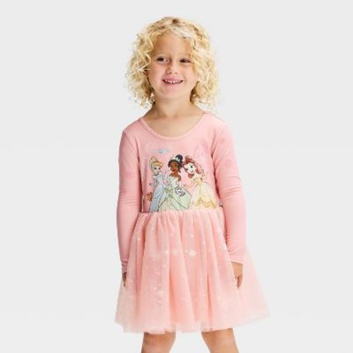 Toddler Girls' Disney Princess Long Sleeve Ballerina Tulle Dress - Pink 5T