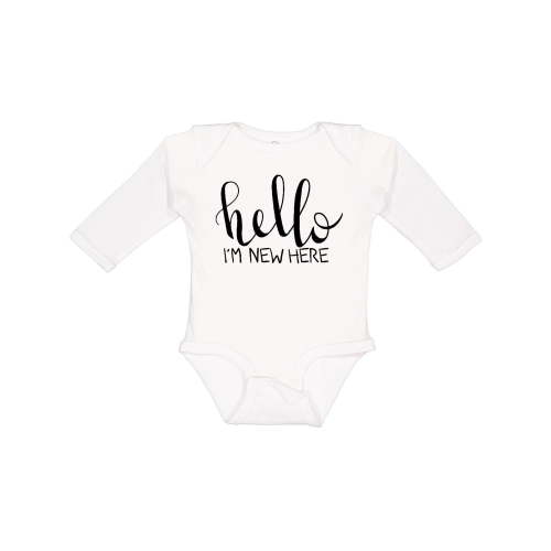 Inktastic Hello, I'm New Here Hand Drawn Type Boys or Girls Long Sleeve Baby Bodysuit