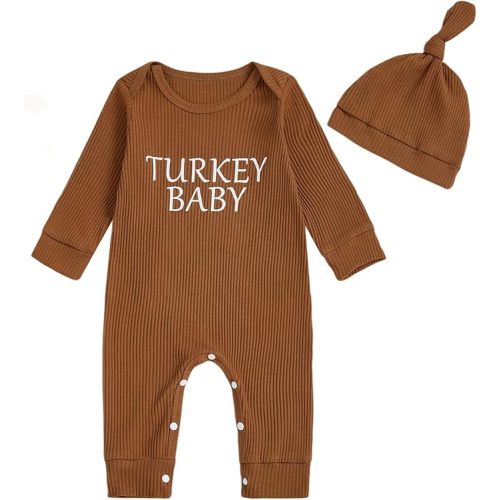 Sasaerucure Infant Baby Boy Halloween Clothes Knit Long Sleeve Onesie Newborn Boy Pumpkin Jumpsuit + Hat Set